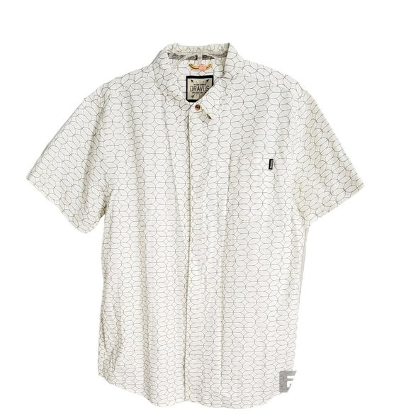 Dravus Men's White Button Up Short Sleeve Shirt Collared Geometric‎ Size XL - Picture 2 of 11